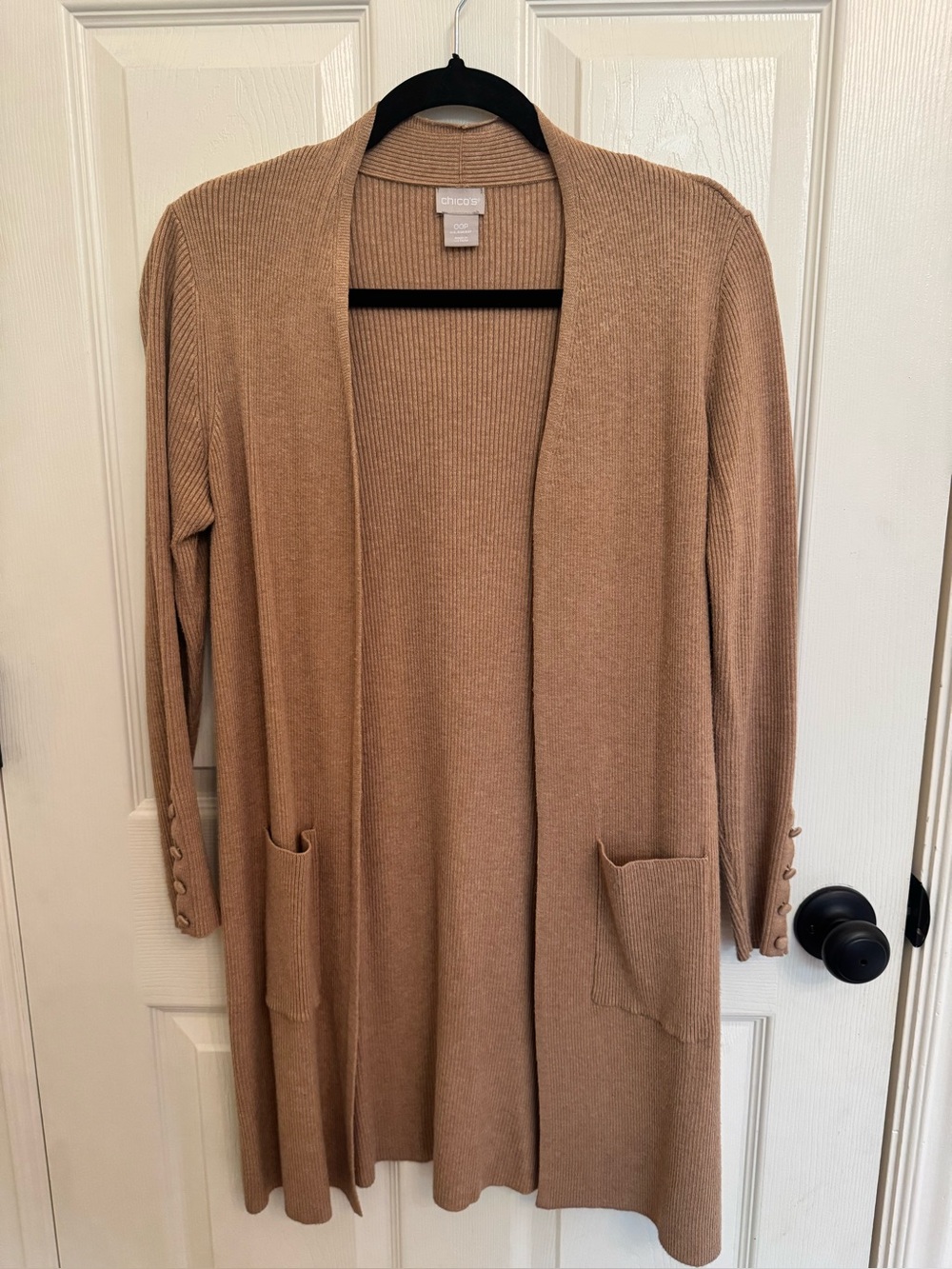 Chico's Open-Front Ribbed Cardigan in Camel 00P
